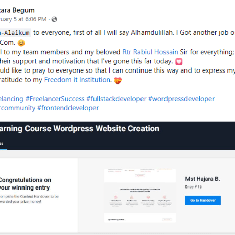 Freedom IT Institution freelancing Succcess Student Happy Freelancing